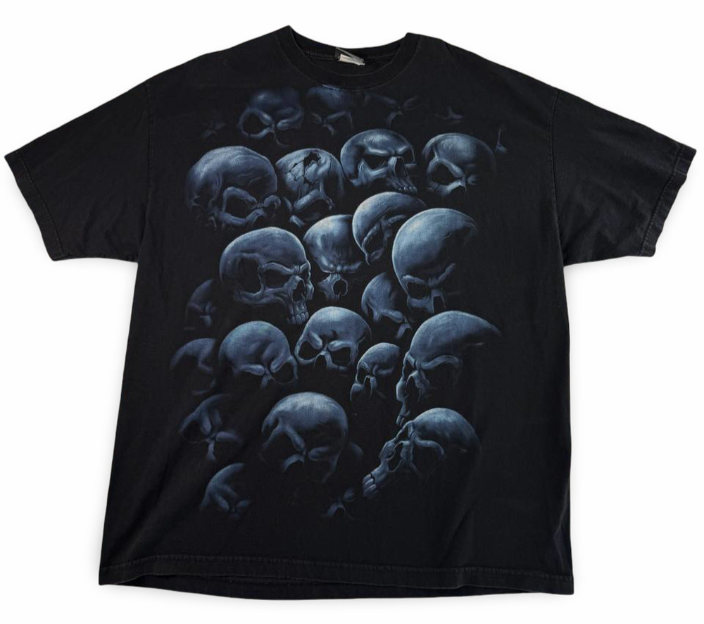 Vintage ODM Premium Goods Skull Graphic T-Shirt Black Gothic Horror Men's 2XL